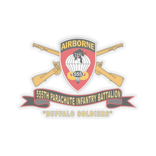 Kiss-Cut Stickers - Army - 555th Parachute Infantry Battalion - SSI - Black - Red Buffalo Soldiers w Br - Ribbon X 300