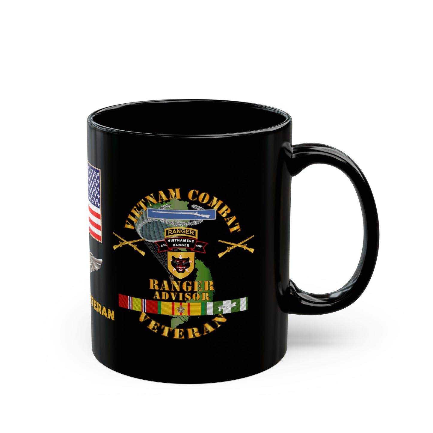 Black Mug 15oz - Army - Ranger Advisor - Vietnam Ranger Forces - Vietnam Veteran
