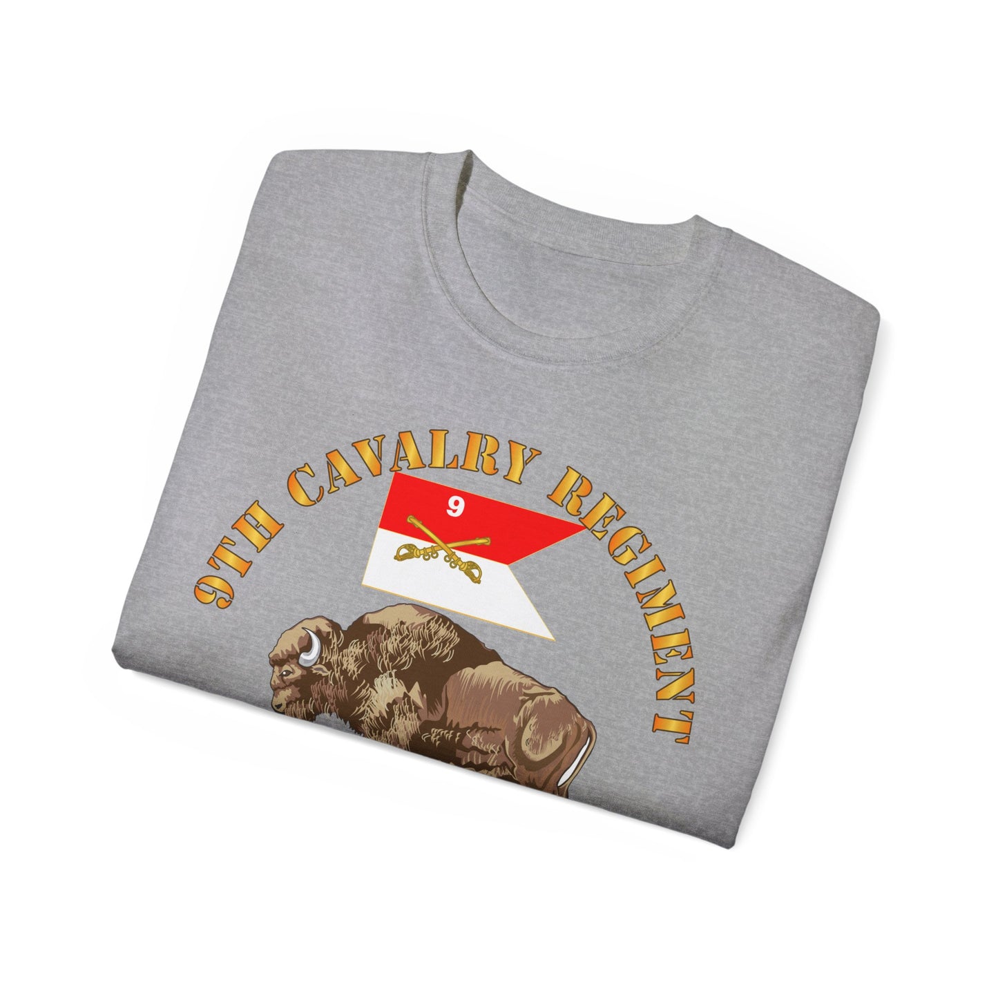 Unisex Ultra Cotton Tee - 9th Cavalry Regiment - Buffalo Soldiers w 9th Cav Guidon
