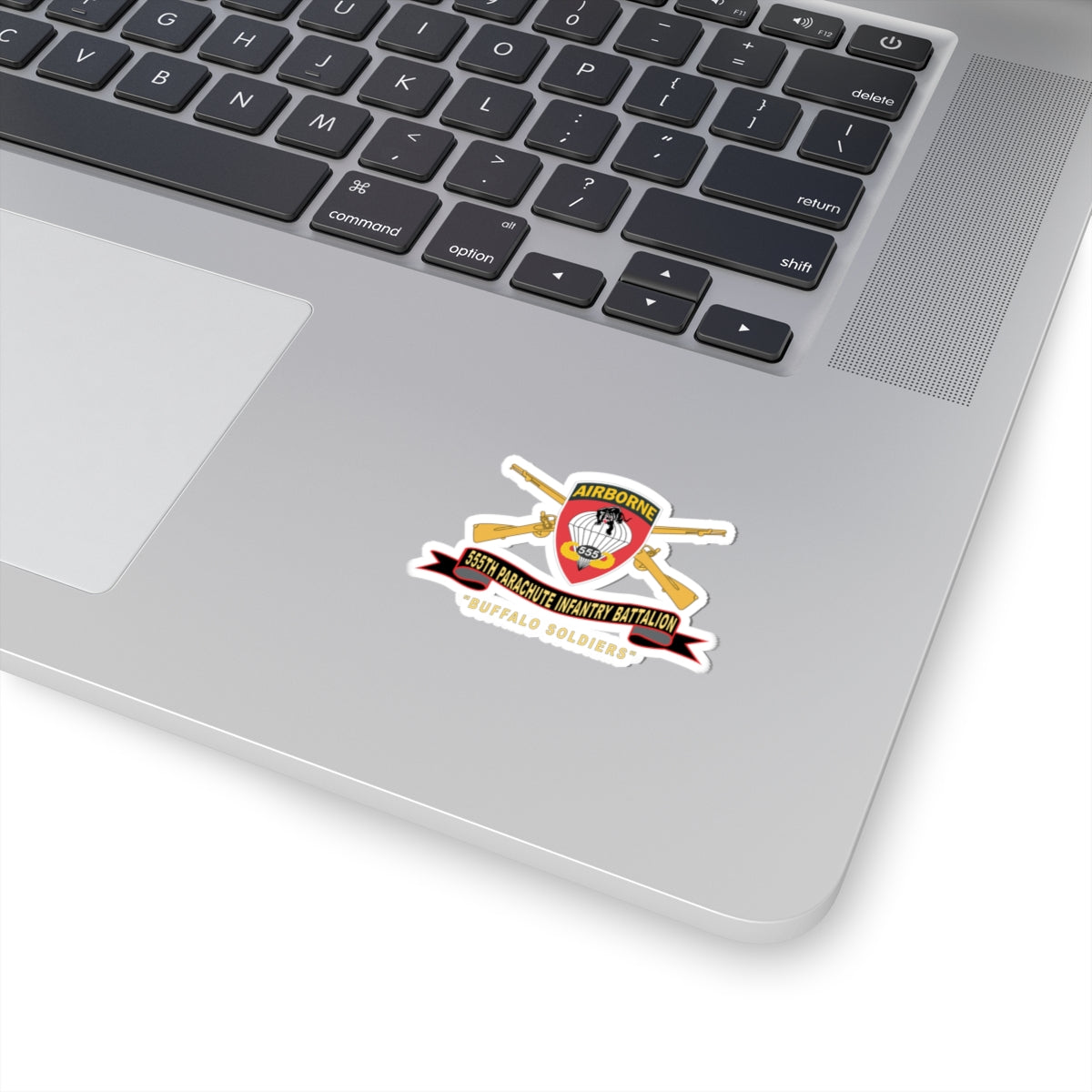 Kiss-Cut Stickers - Army - 555th Parachute Infantry Battalion - SSI - Black - Red Buffalo Soldiers w Br - Ribbon X 300