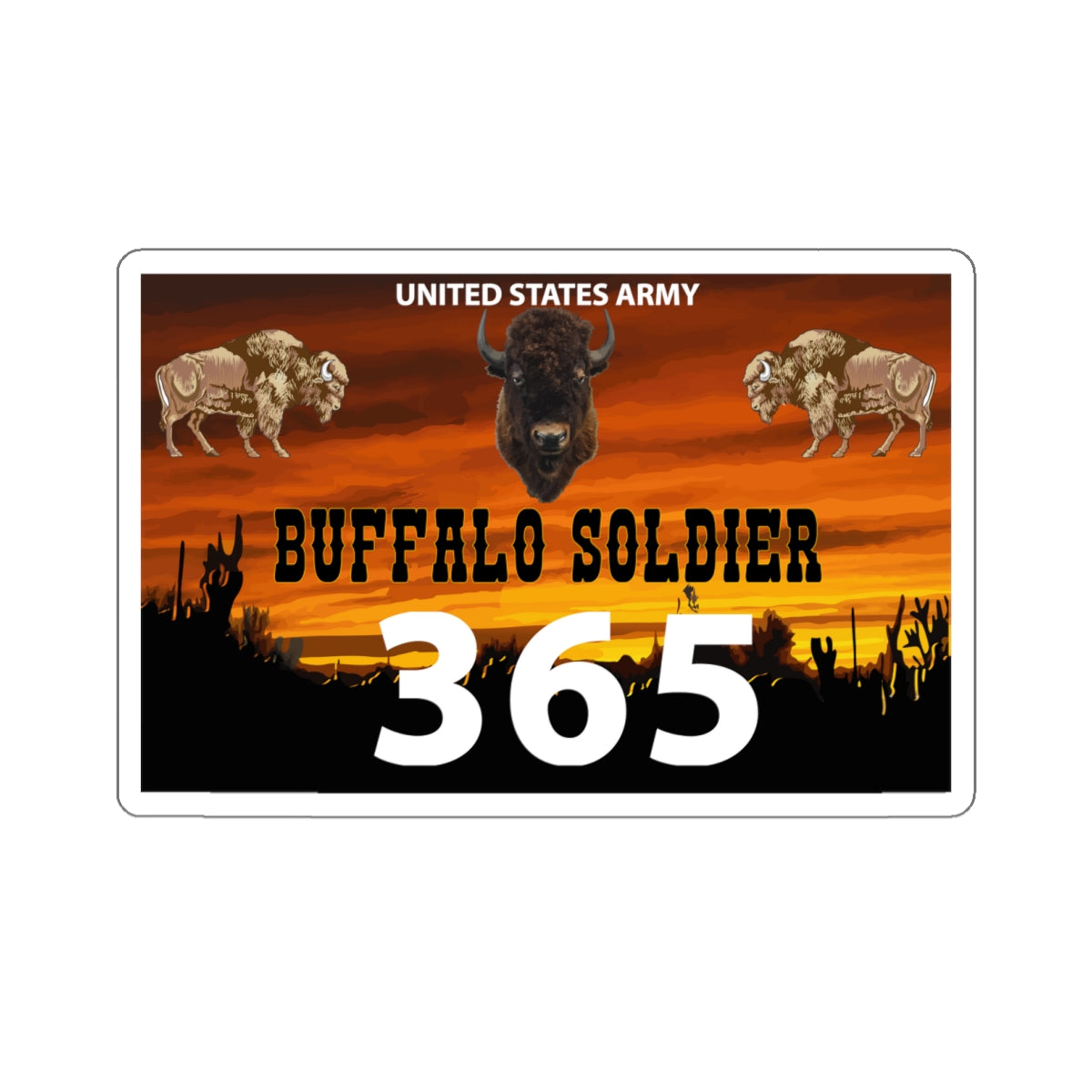 Kiss-Cut Stickers - US Army - Buffalo Soldier - 365 w Buffalo Head Center X 300