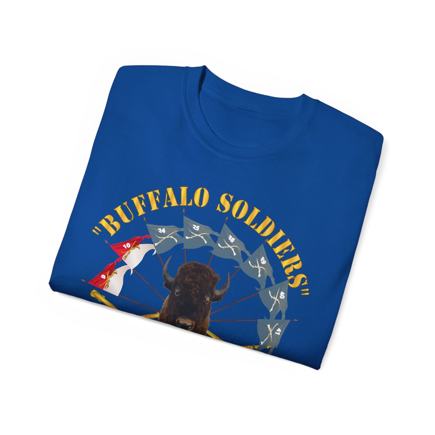 Unisex Ultra Cotton Tee - Buffalo Soldiers - Infantry - Cavalry Guidons w Buffalo Head - US Army X 300