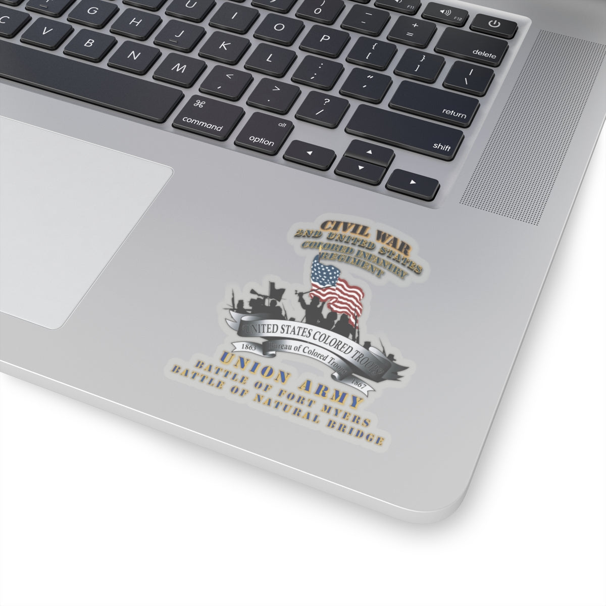 Kiss-Cut Stickers - Civil War - 2nd United States Colored Infantry Regiment with USCT Bureau Banner - USA - Battle X 300