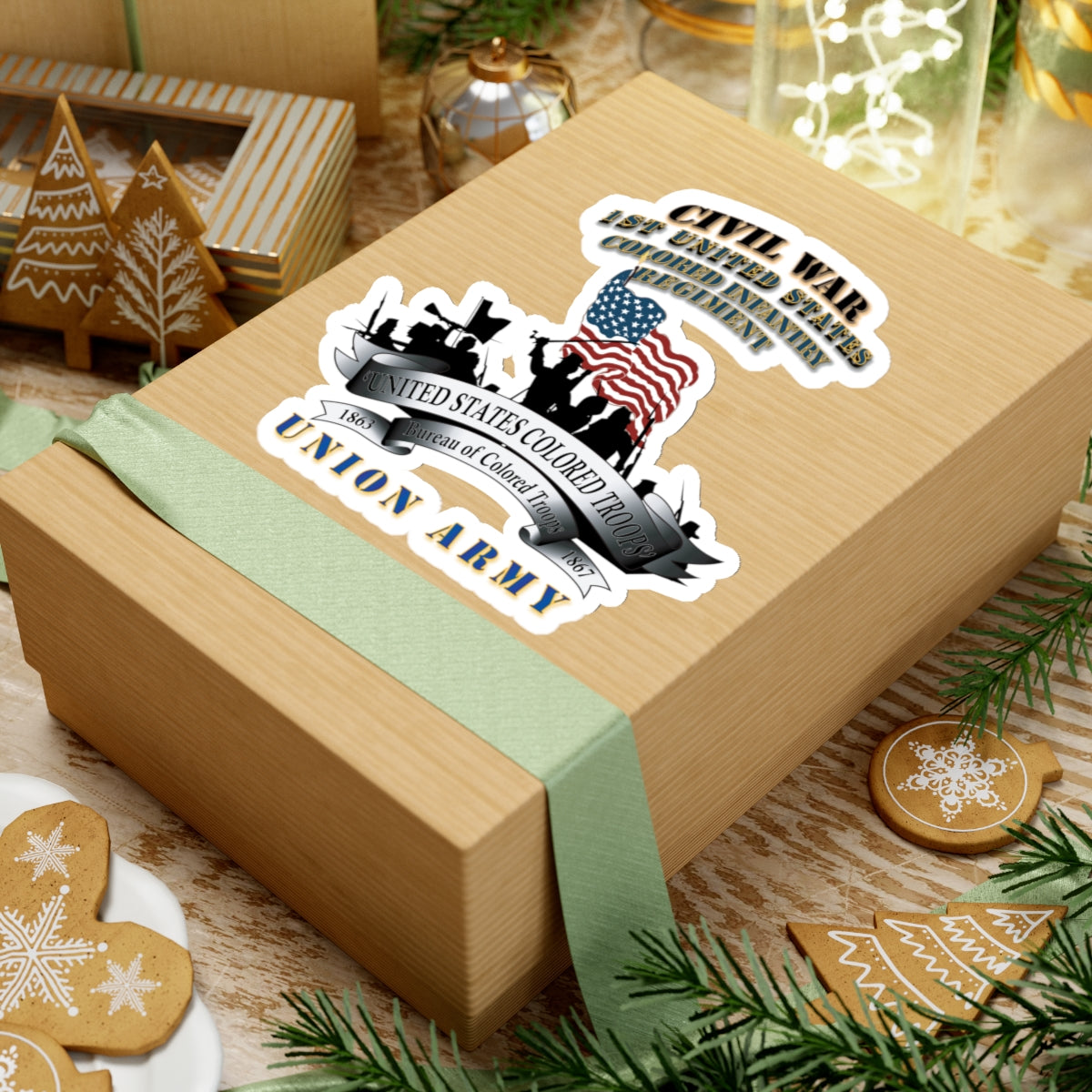 Kiss-Cut Stickers - Civil War - 1st United States Colored Infantry Regiment with USCT Bureau Banner - USA X 300