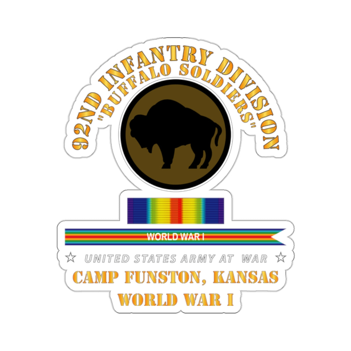 Kiss-Cut Stickers - Army - 92nd Infantry Division - Buffalo Soldiers - Camp Funston Ks - WWI