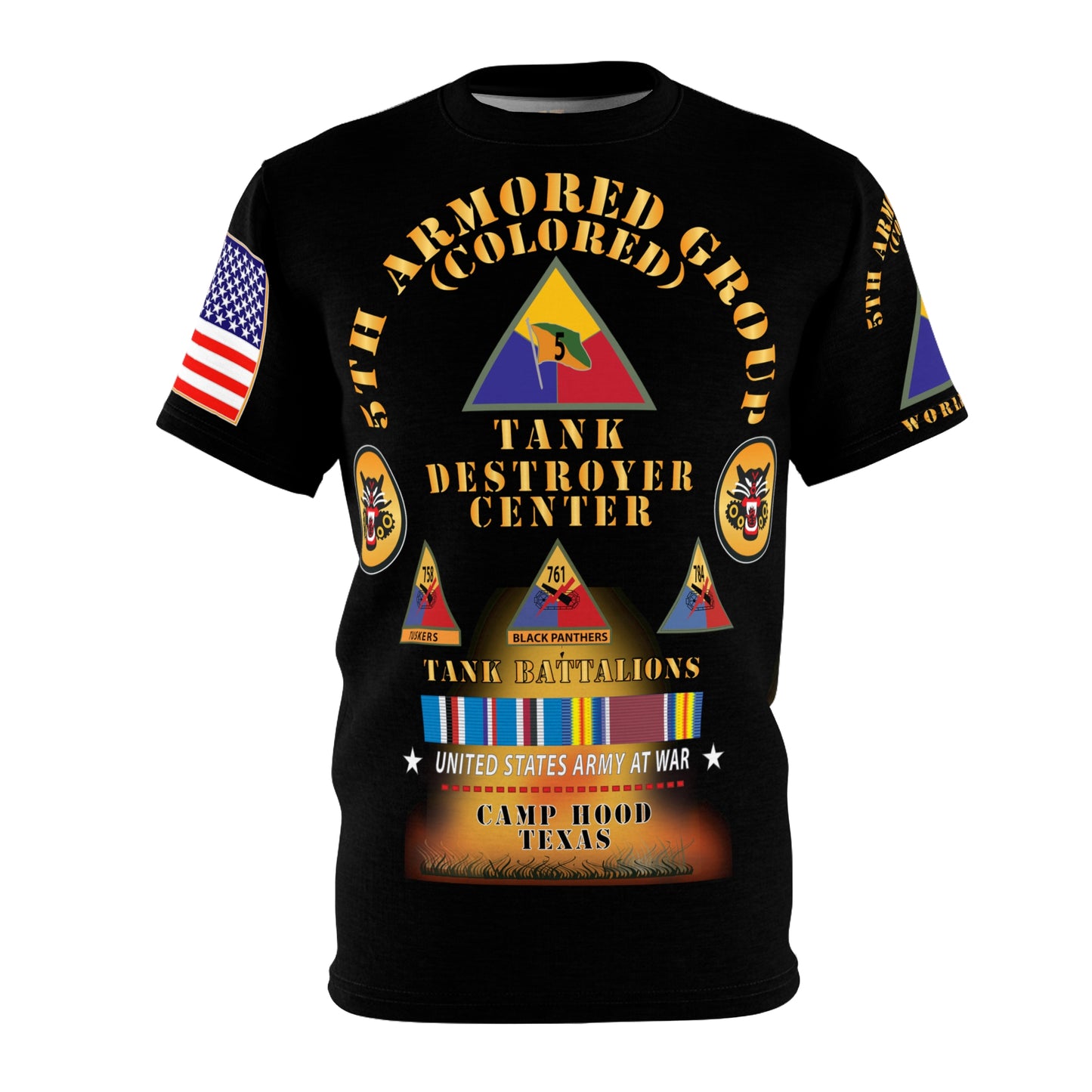 Unisex All Over Print - 5th Armored Group (Colored) - Camp Hood, TX - Tank Destroyer Center with Unit Crest and Patches - Born of War
