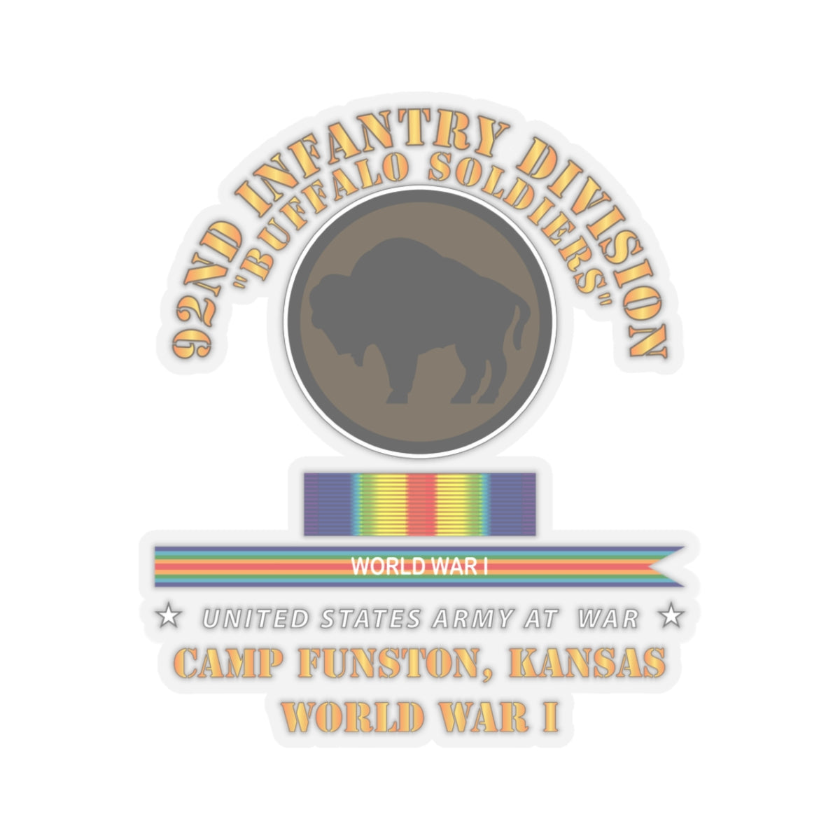 Kiss-Cut Stickers - Army - 92nd Infantry Division - Buffalo Soldiers - Camp Funston Ks - WWI