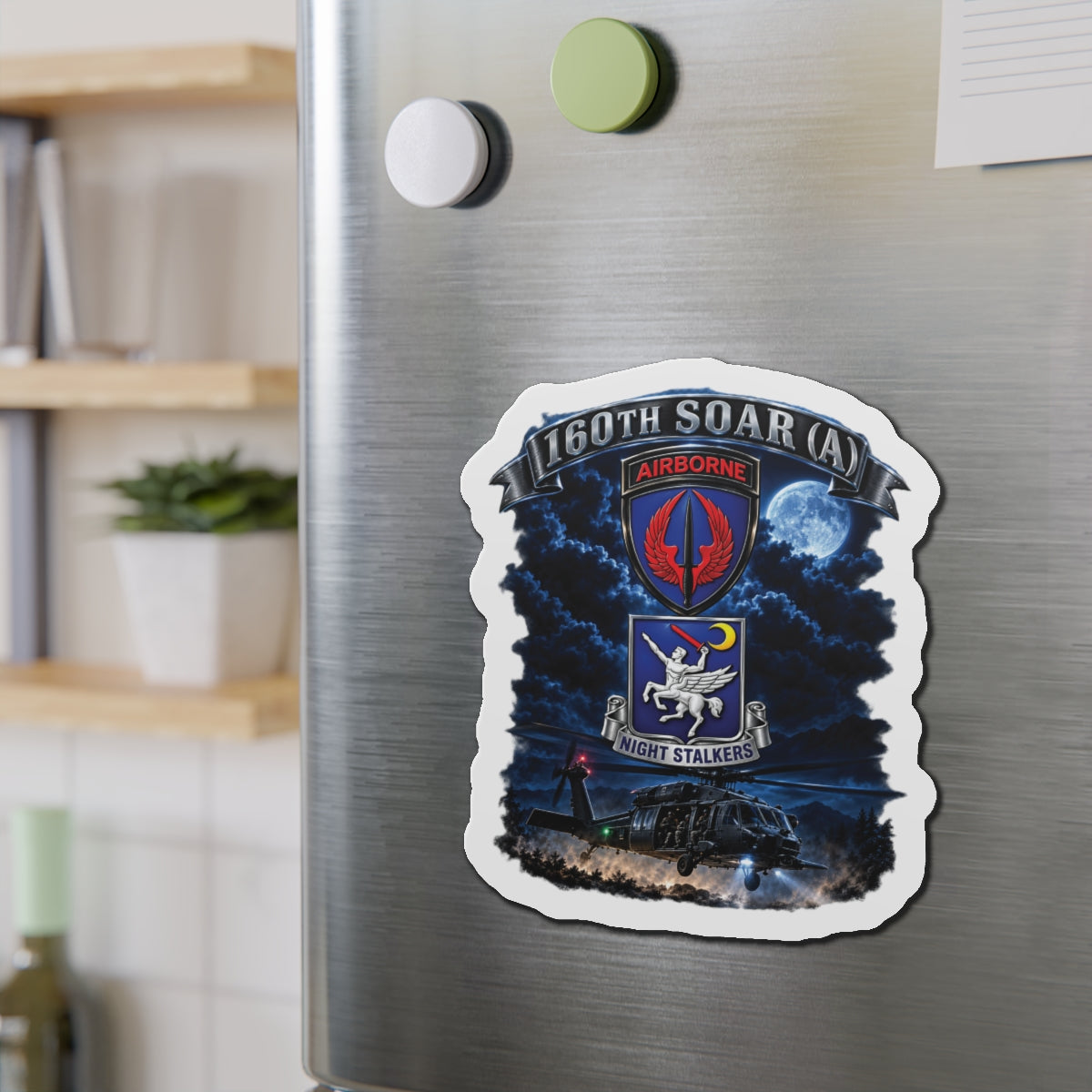 Die-Cut Magnets — USASOAC - SSI, 160th Special Operations Regiment Airborne DUI with Scene Blackhawk - 3D - Enhanced