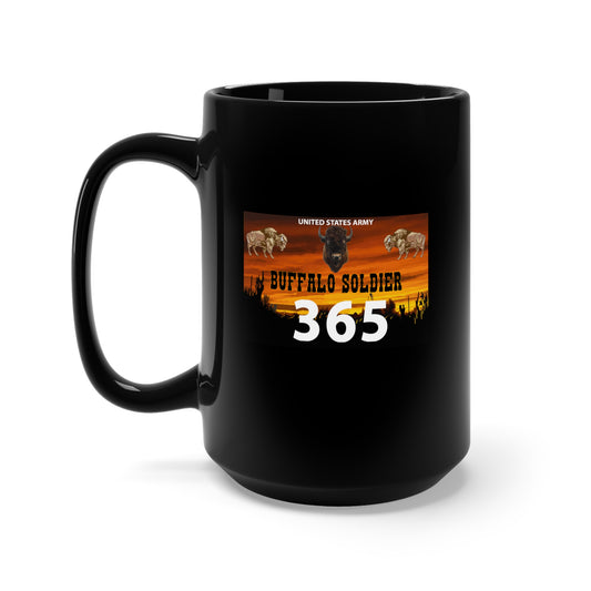Black Mug 15oz - US Army - Buffalo Soldier - 365 w Buffalo Head Center X 300