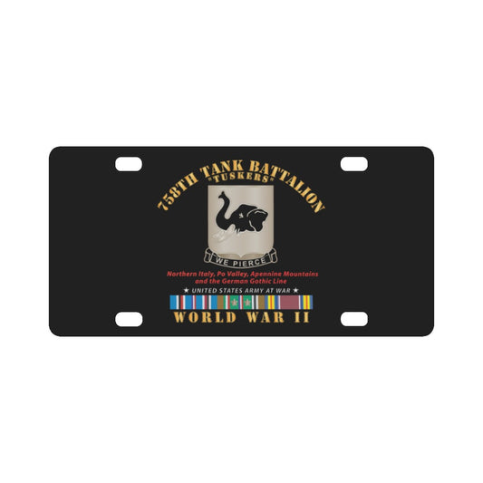 Army - 758th Tank Battalion - Tuskers - WWII  EU SVC Classic License Plate
