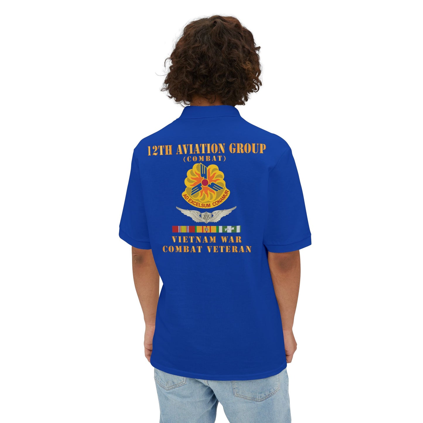Men's Casual Piqué Polo - Army - 12th  AVN Group, Combat -  DUI - Aircrew, Vietnam War - Veteran VN SVC X 300