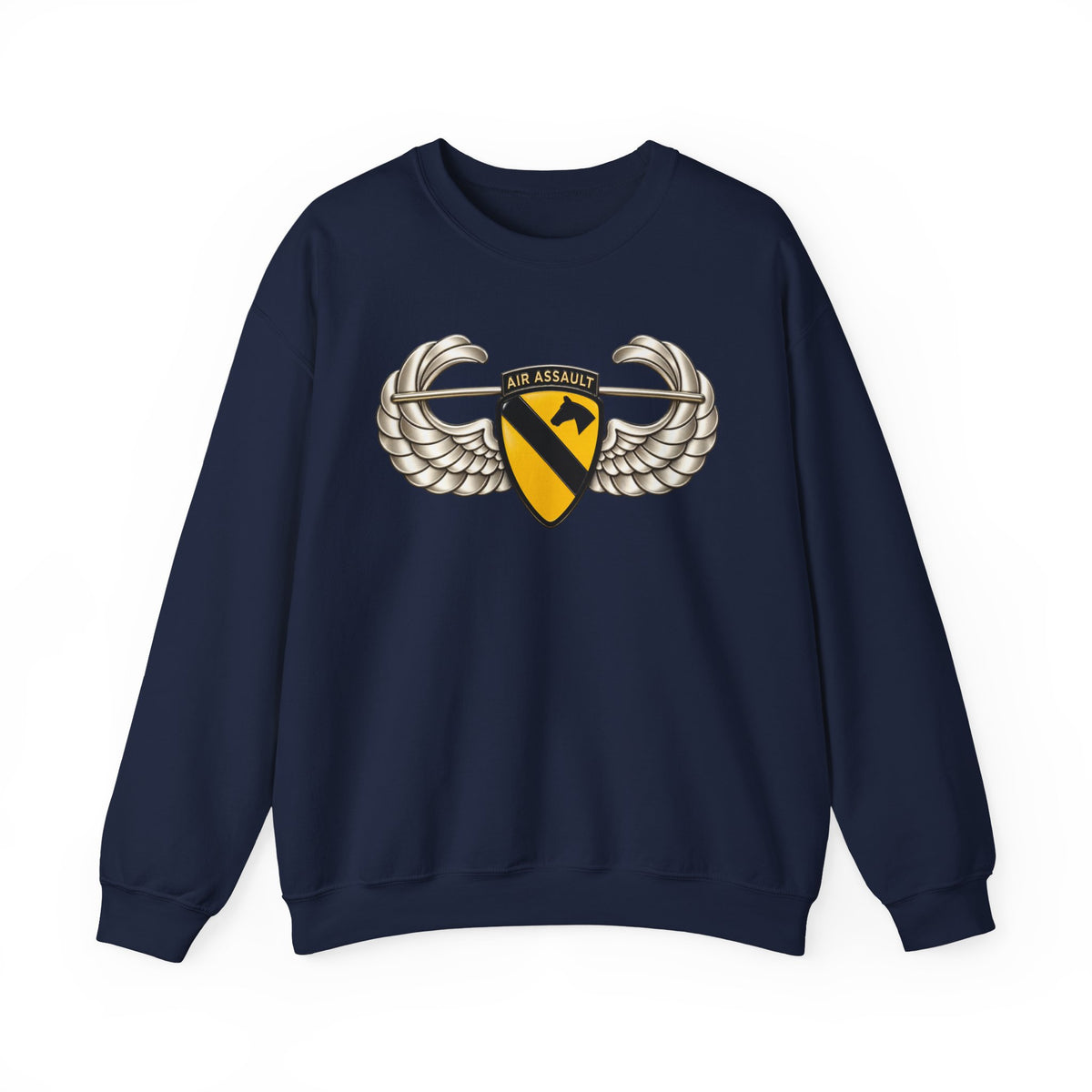 Crewneck Sweatshirt - 1st Cavalry Division w Air Assault Tab on Airborne Badge wo Txt - 3D - Transparent