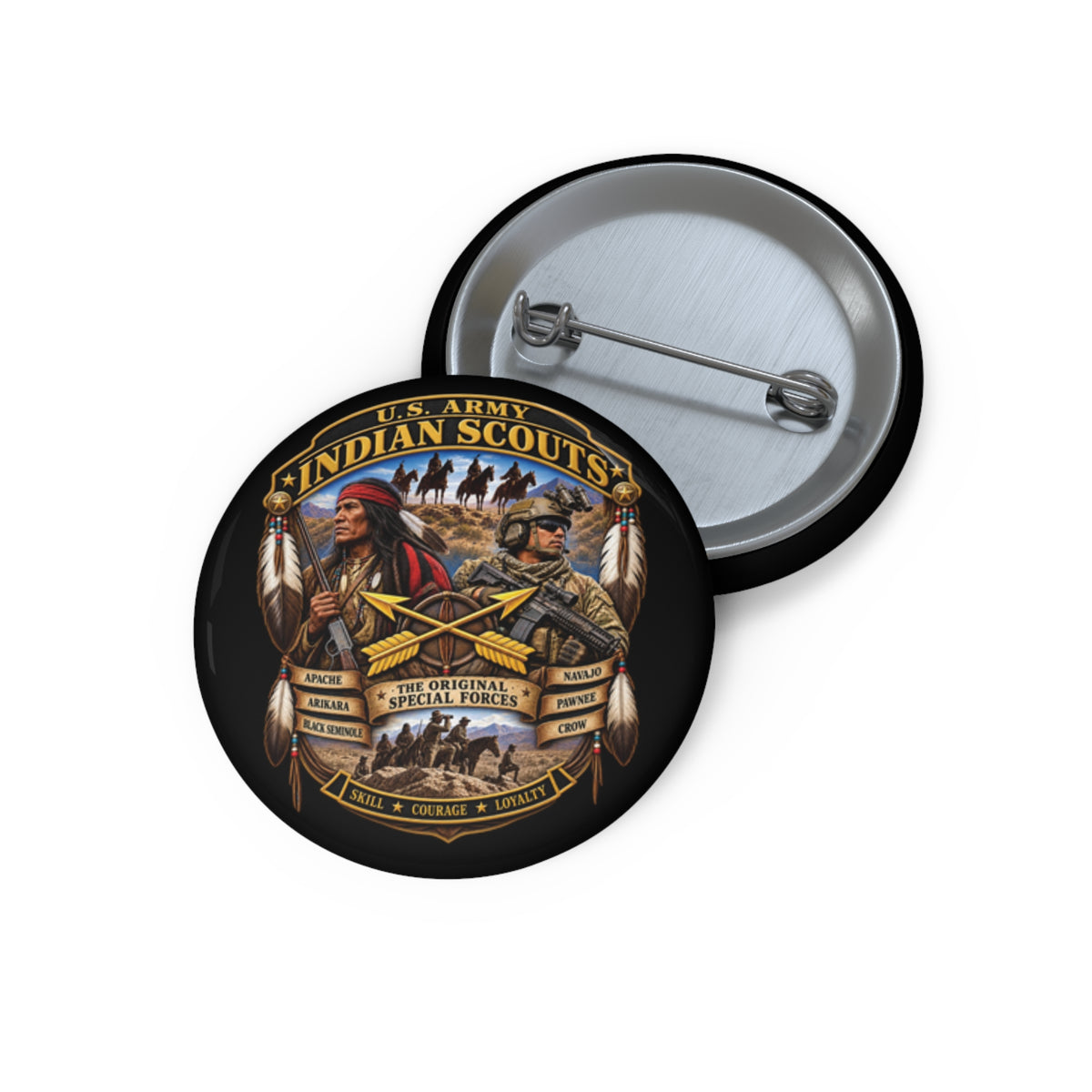 Custom Pin Buttons - United States Indian Scouts (USS) - Original Special Forces - 3D - Enhanced