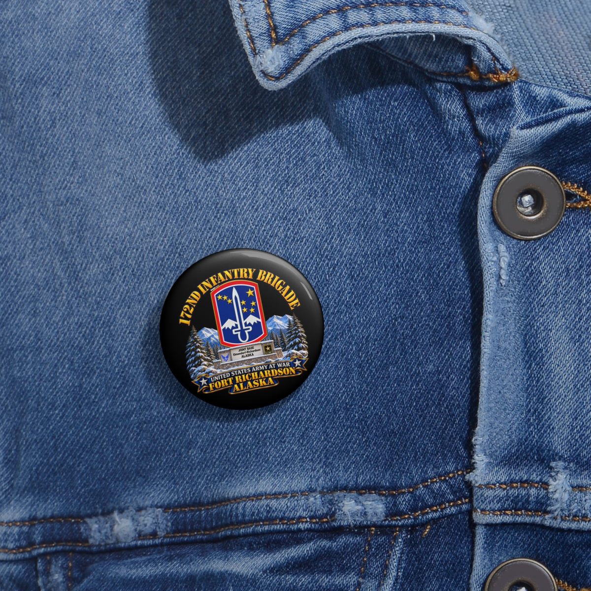 Custom Pin Buttons - 172nd Infantry Brigade - Ft Richardson, Alaska - 3D - Enhanced
