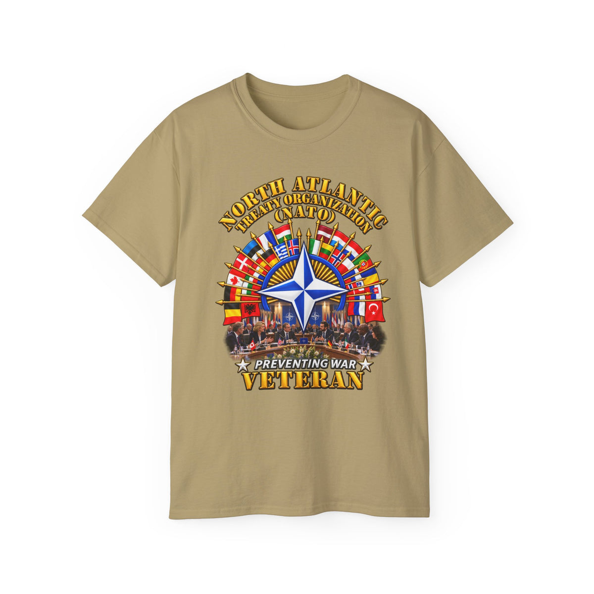 Unisex Ultra Cotton Tee - NATO - Polished NATO Veteran - with flags - Meeting Scene - 3D - Transparent