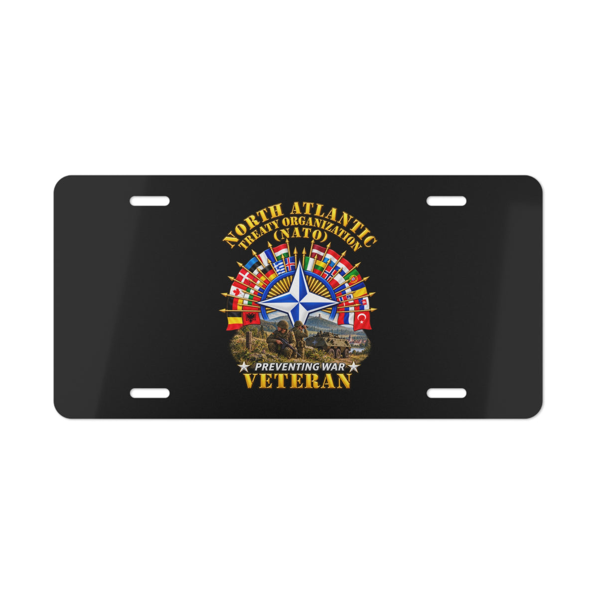 Vanity License Plate - NATO - Polished NATO Veteran - with flags - Military Scene - 3D - Transparent