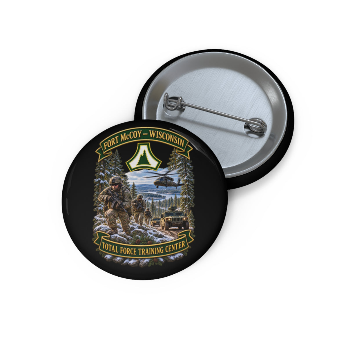 Custom Pin Buttons - Fort McCoy, Wisconsin - DUI - Total Force Training Center - 3D - Enhanced