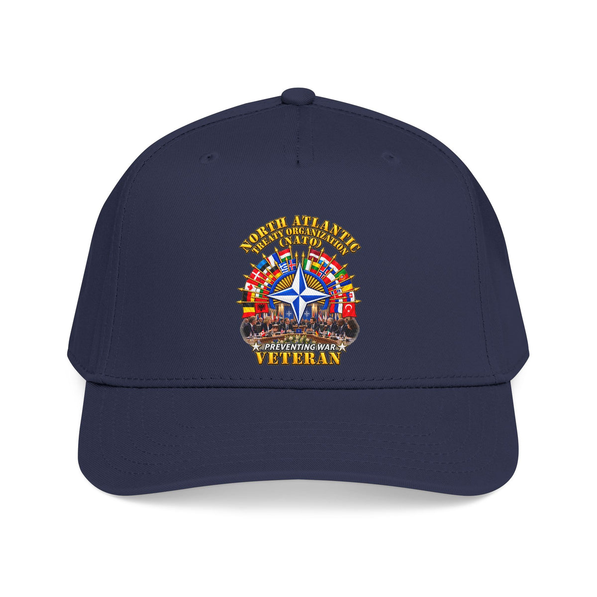 Mid Profile Baseball Cap - NATO - Polished NATO Veteran - with flags - Meeting Scene - 3D - Transparent