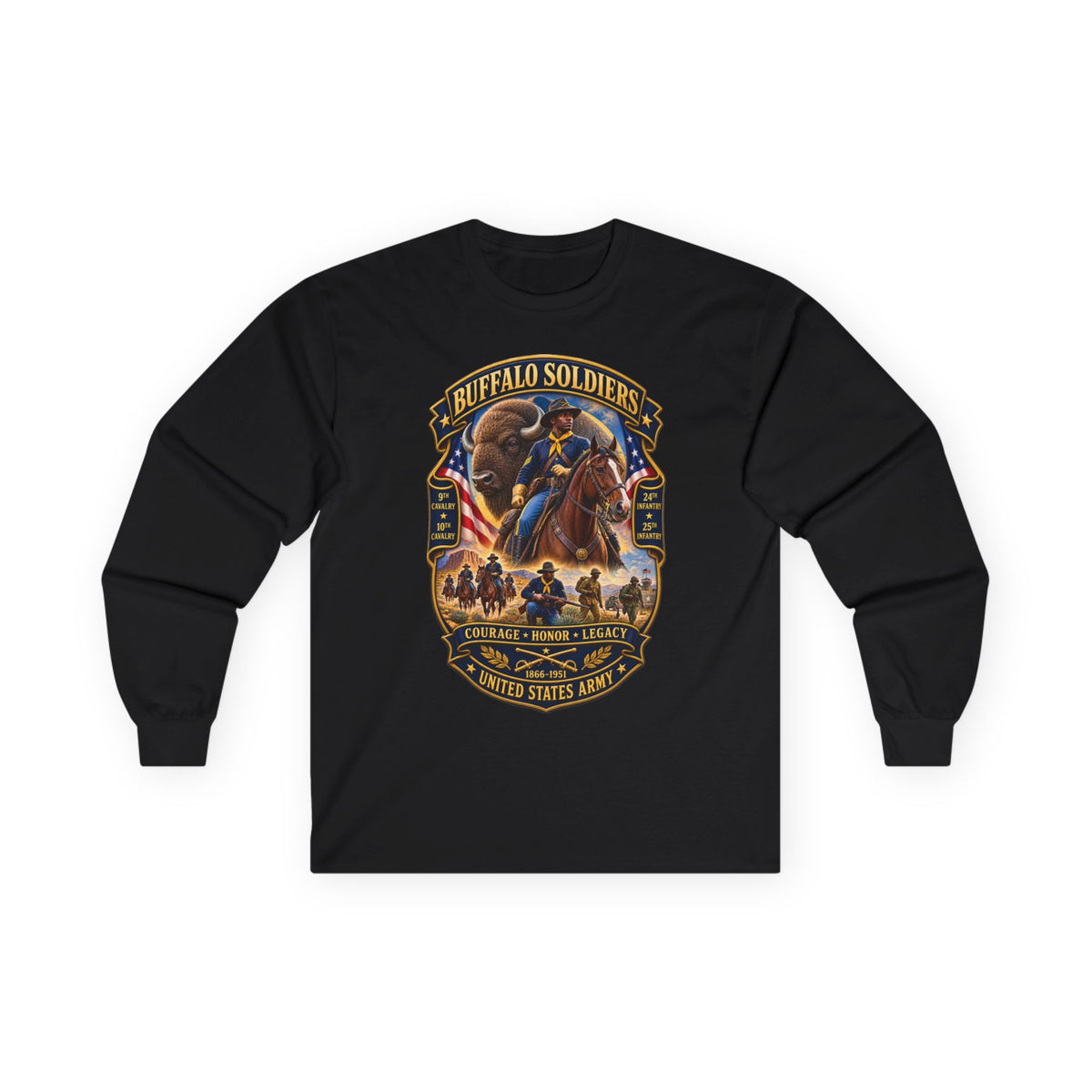 Unisex Ultra Cotton Long Sleeve Tee - Overall Buffalo Soldiers Tribute - 3D - Enhanced