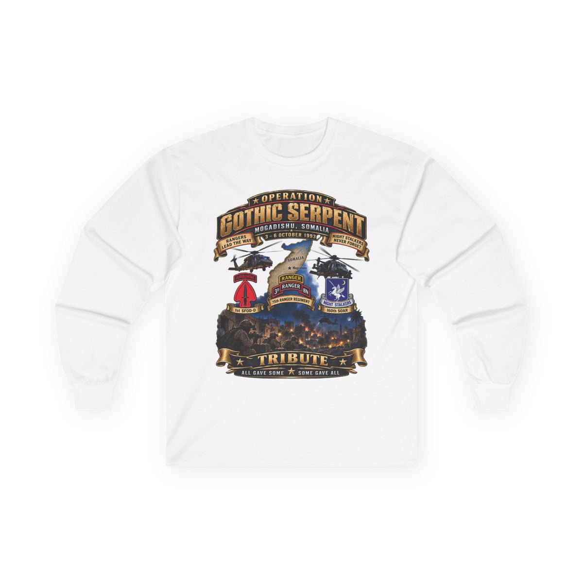 Unisex Ultra Cotton Long Sleeve Tee - Operation Gothic Serpent - Mogadishi, Somalia - 3-6 Oct 1993 Tribute - 3D - Enhanced