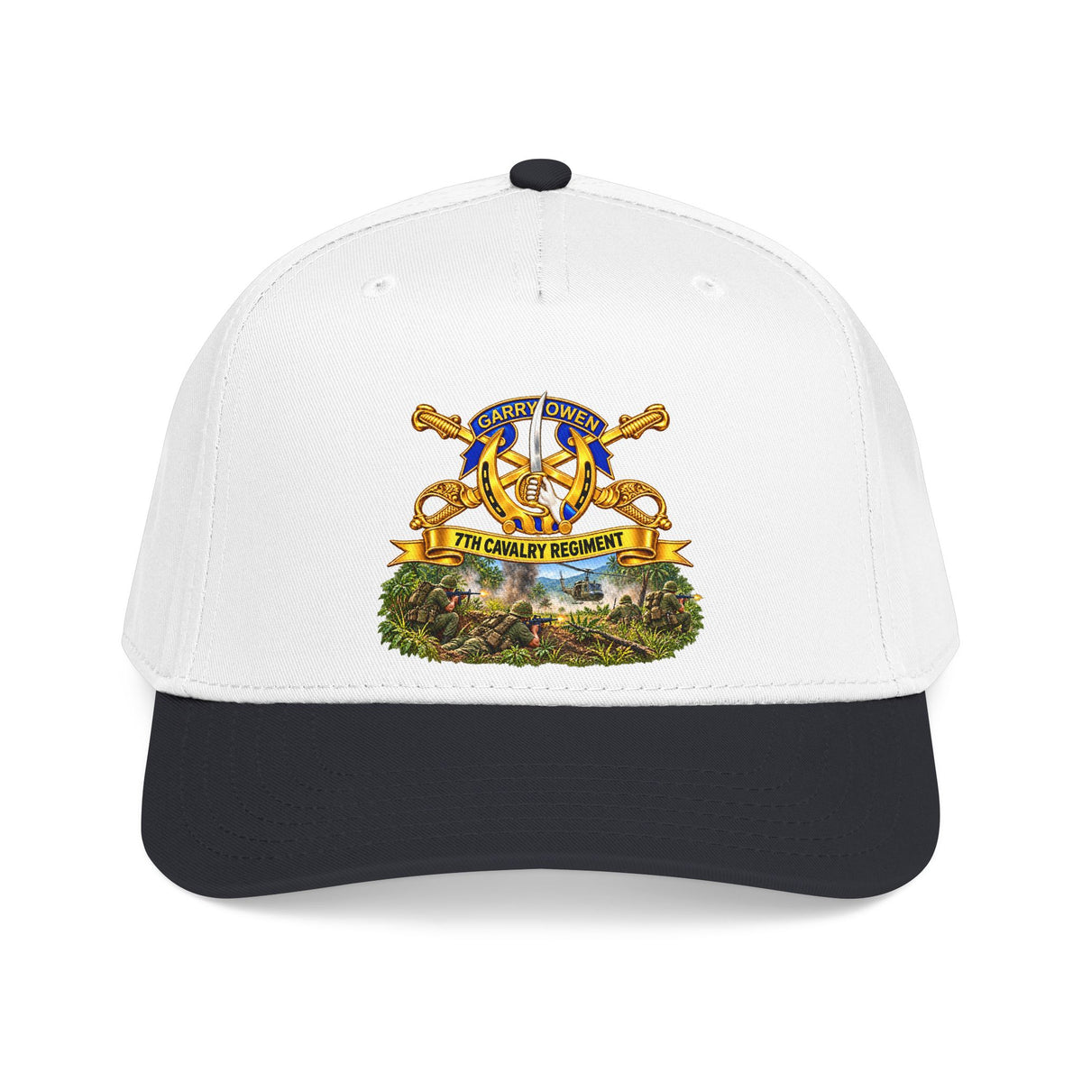 Mid Profile Baseball Cap — 7th Cavalry Regiment - DUI, Br, Ribbon w  Battle of Ia drang Valley Scene - Vietnam - 3D - Transparent