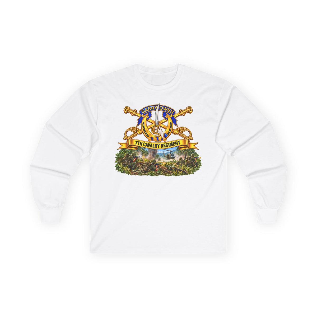 Unisex Ultra Cotton Long Sleeve Tee - 7th Cavalry Regiment - DUI, Br, Ribbon w  Battle of Ia drang Valley Scene - Vietnam - 3D - Transparent