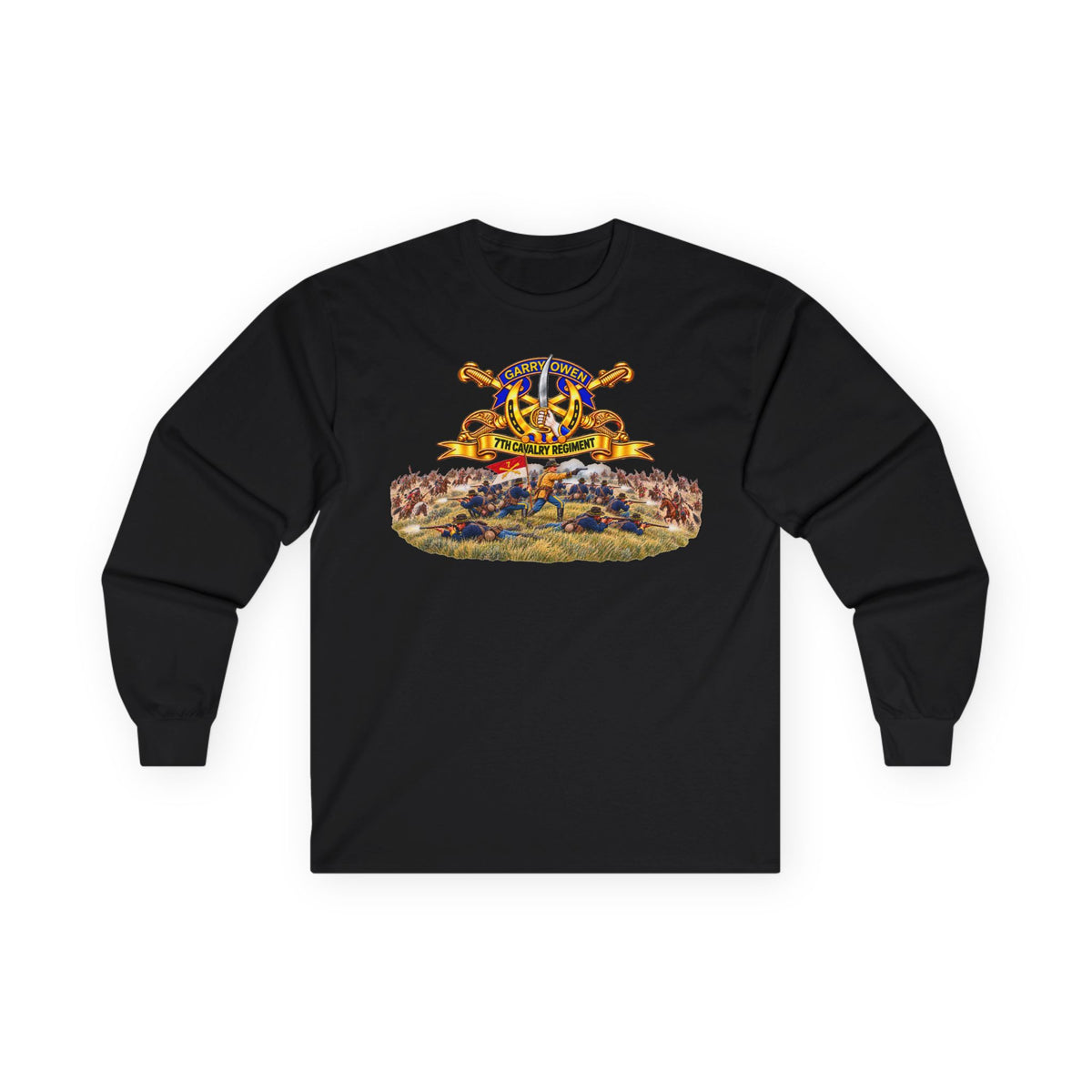 Unisex Ultra Cotton Long Sleeve Tee - 7th Cavalry Regiment - DUI, Br, Ribbon w  Battle of Little Big Horn Scene - 3D - Transparent