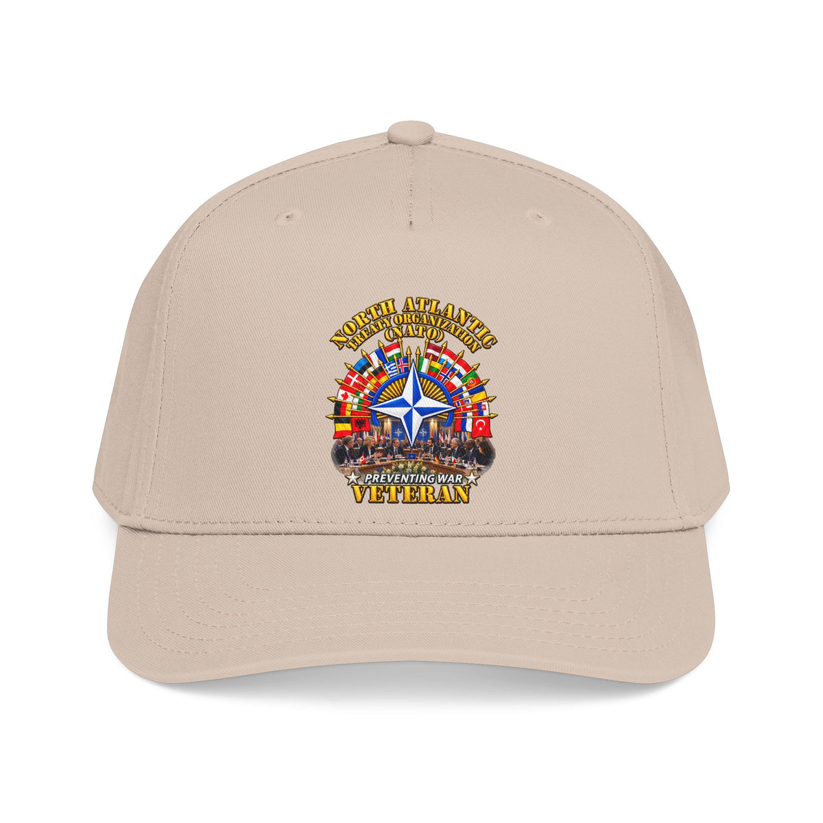 Mid Profile Baseball Cap - NATO - Polished NATO Veteran - with flags - Meeting Scene - 3D - Transparent