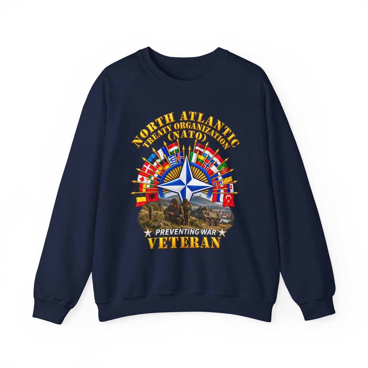 Crewneck Sweatshirt - NATO - Polished NATO Veteran - with flags - Military Scene - 3D - Transparent
