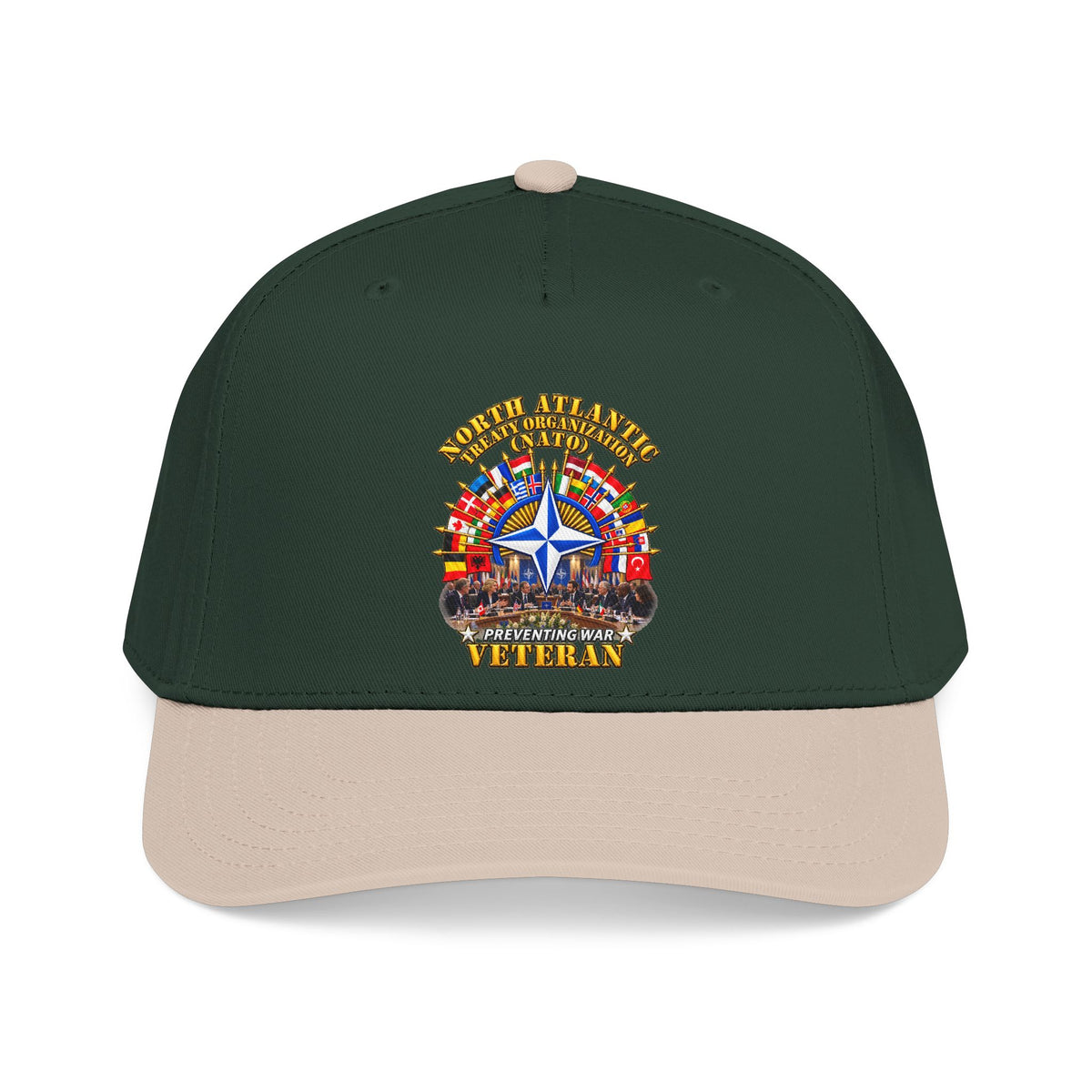 Mid Profile Baseball Cap - NATO - Polished NATO Veteran - with flags - Meeting Scene - 3D - Transparent