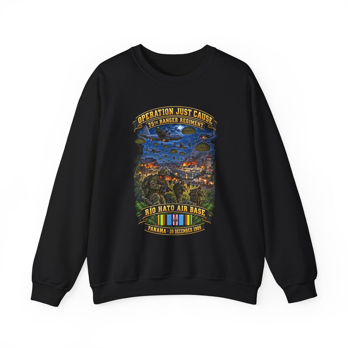 Crewneck Sweatshirt - SOF - Operation Just Cause  - Panama Invasion 1989 - 75th Ranger Rgt - Rio Hato Air Base - 3D - Enhanced
