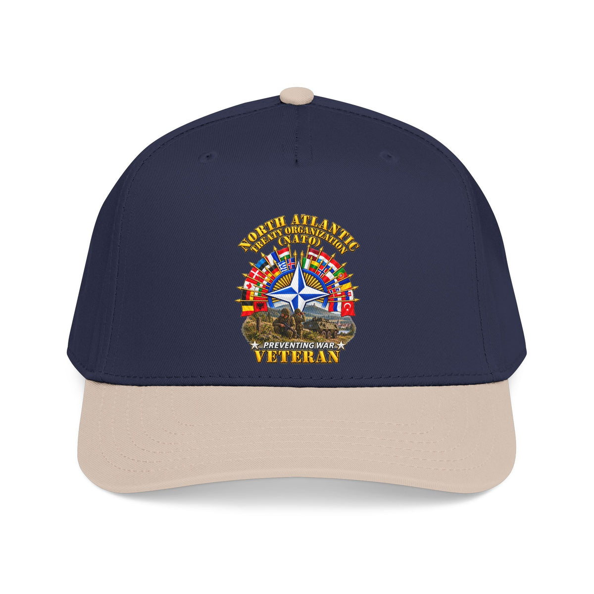 Mid Profile Baseball Cap - NATO - Polished NATO Veteran - with flags - Military Scene - 3D - Transparent
