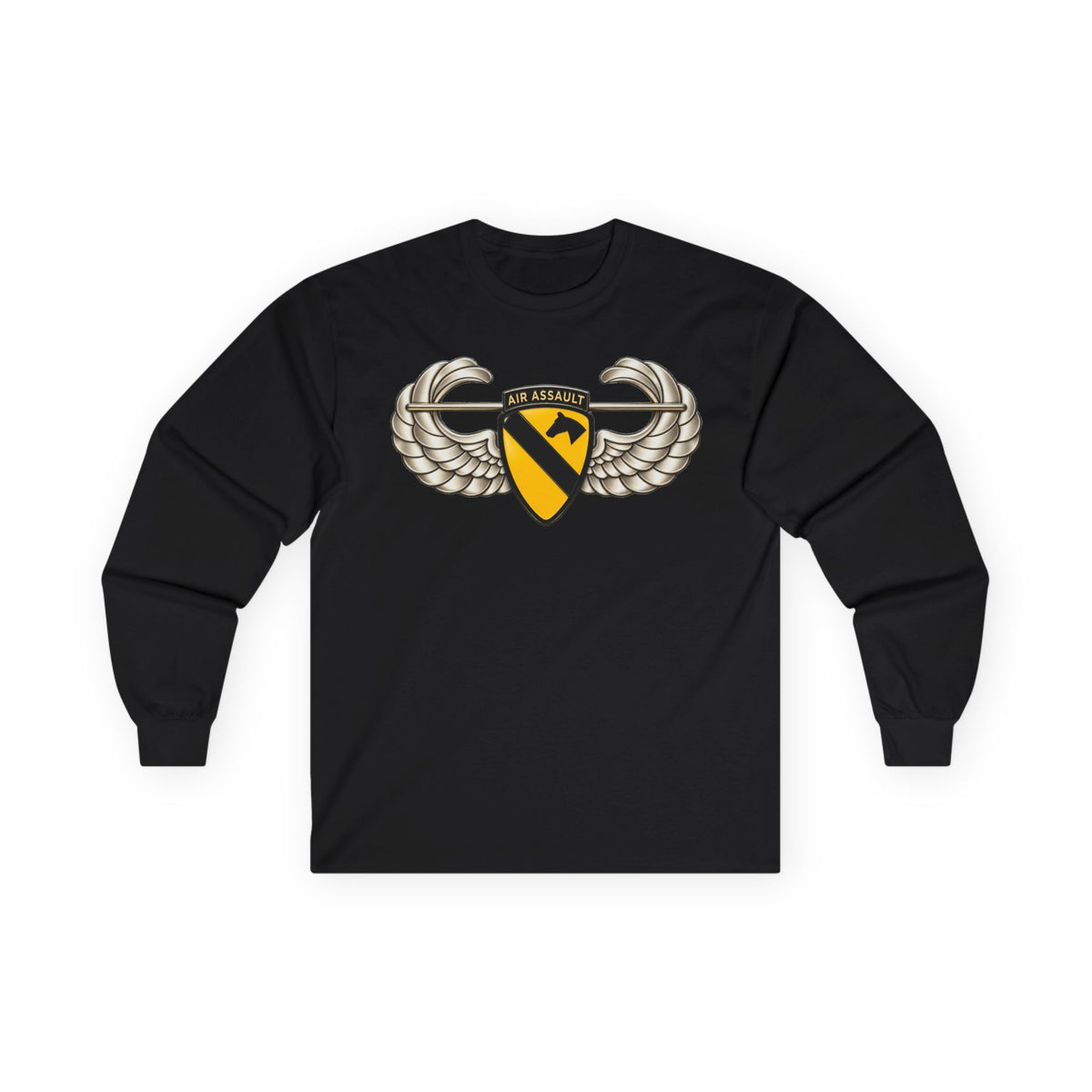 Unisex Ultra Cotton Long Sleeve Tee - 1st Cavalry Division w Air Assault Tab on Airborne Badge wo Txt - 3D - Transparent