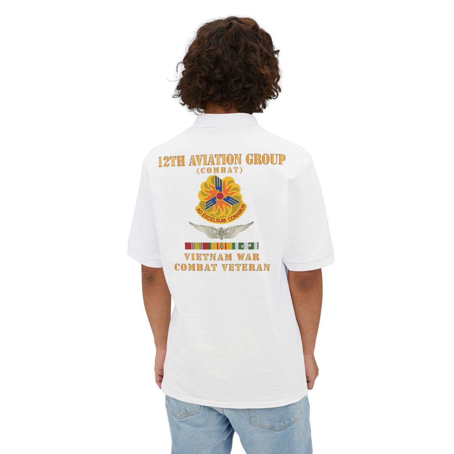 Men's Casual Piqué Polo - Army - 12th  AVN Group, Combat -  DUI - Aircrew, Vietnam War - Veteran VN SVC X 300