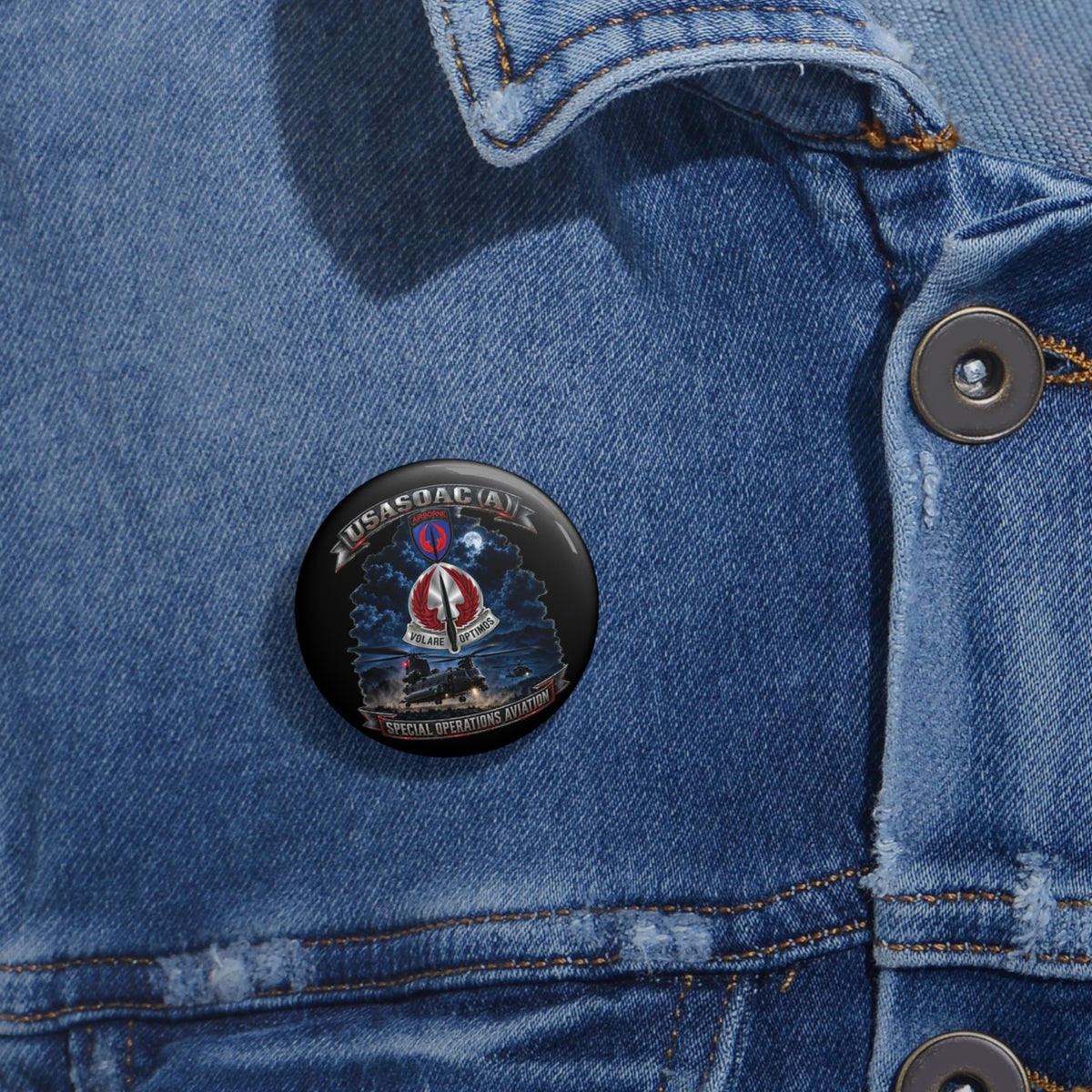 Custom Pin Buttons - USA Special Operations Aviation Command (Airborne) - SSI, DUI with Scene - 3D - Enhanced