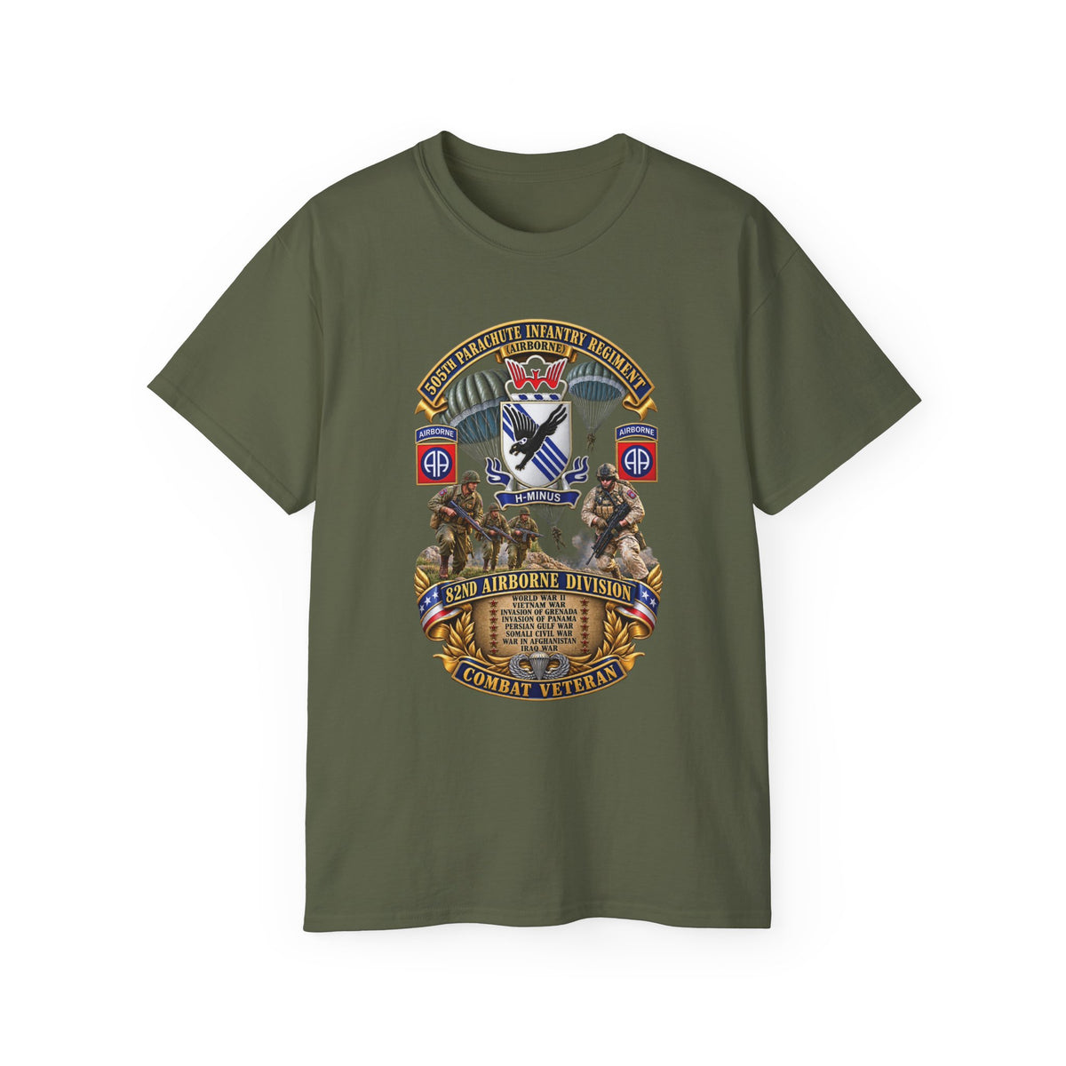 Unisex Ultra Cotton Tee - Army - Combat Vet w 505th PIR - 82nd Airborne  w Campaigns - Soldiers - SSI - 3D - Enhanced