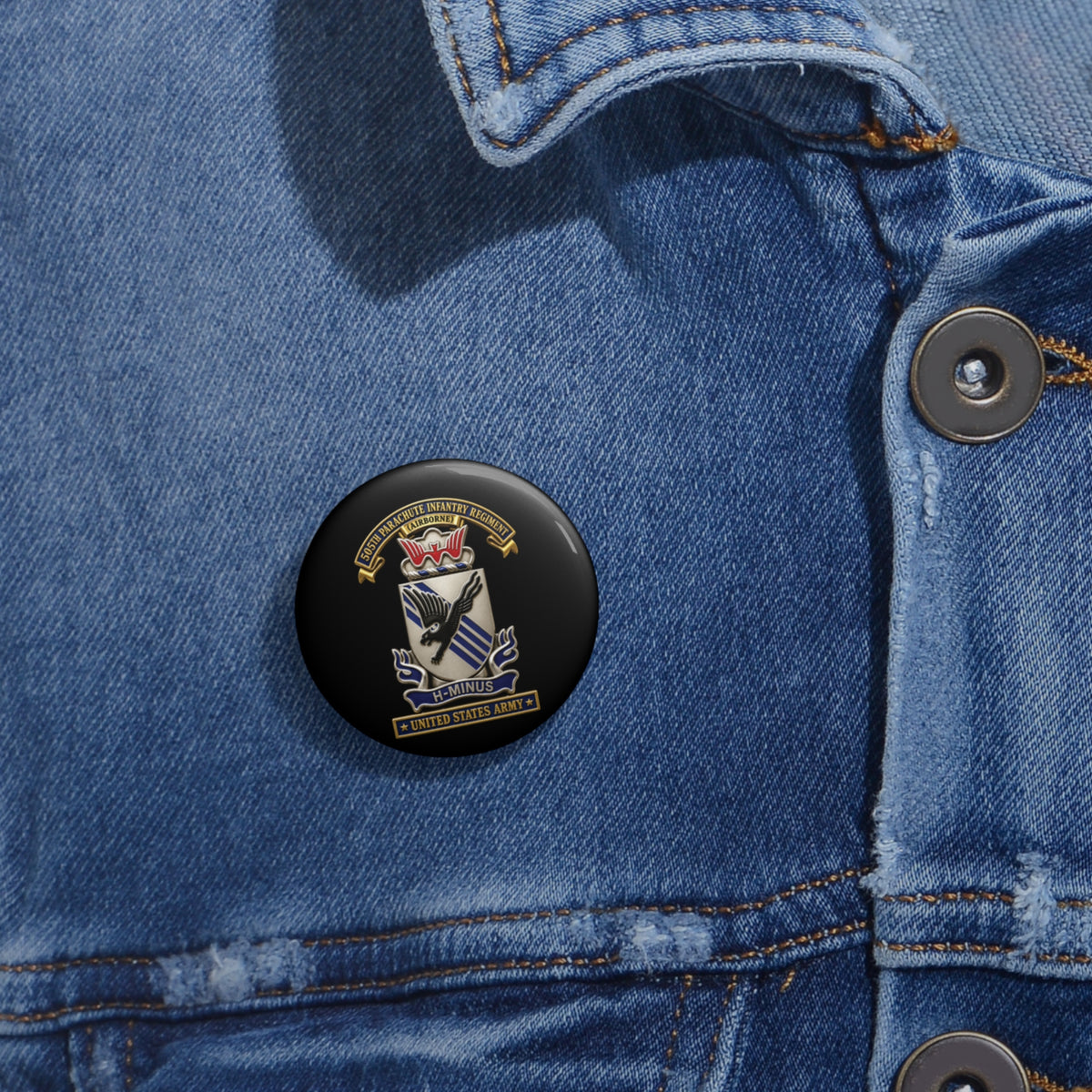 Custom Pin Buttons - Army - 505th Parachute Infantry Regiment (PIR) - DUI - United States Army - 3D - Enhanced