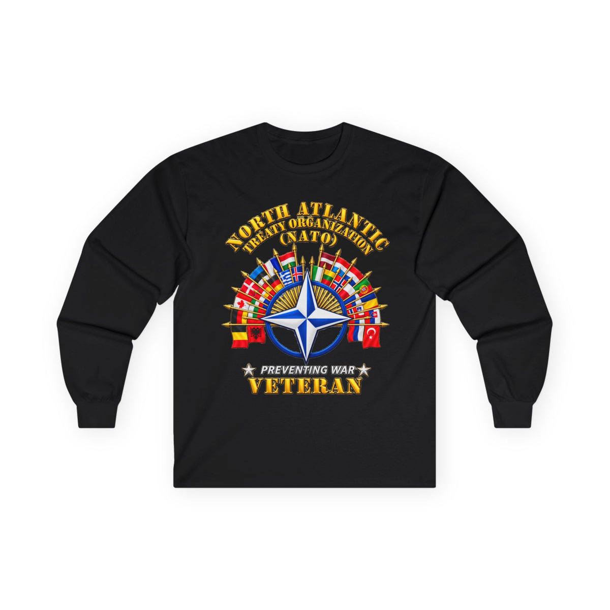 Unisex Ultra Cotton Long Sleeve Tee - NATO - Polished NATO Veteran - with flags - 3D - Transparent