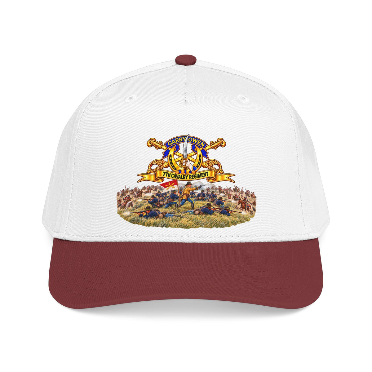 Mid Profile Baseball Cap - 7th Cavalry Regiment - DUI, Br, Ribbon w  Battle of Little Big Horn Scene - 3D - Transparent