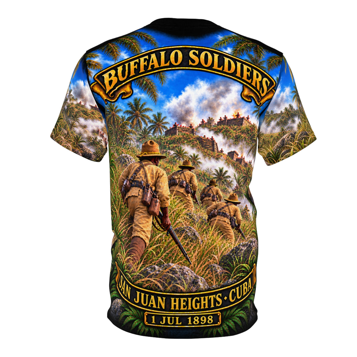 10th Cavalry Regiment  (Buffalo Soldiers) - Battle for San Juan Heights - Kettle Hill  - July 1 , 1898 - Tribute Tee - “Courage Under Fire · Cuba, 1898”