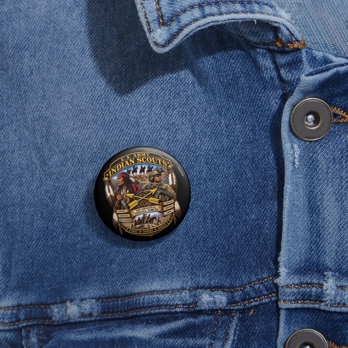 Custom Pin Buttons - United States Indian Scouts (USS) - Original Special Forces - 3D - Enhanced
