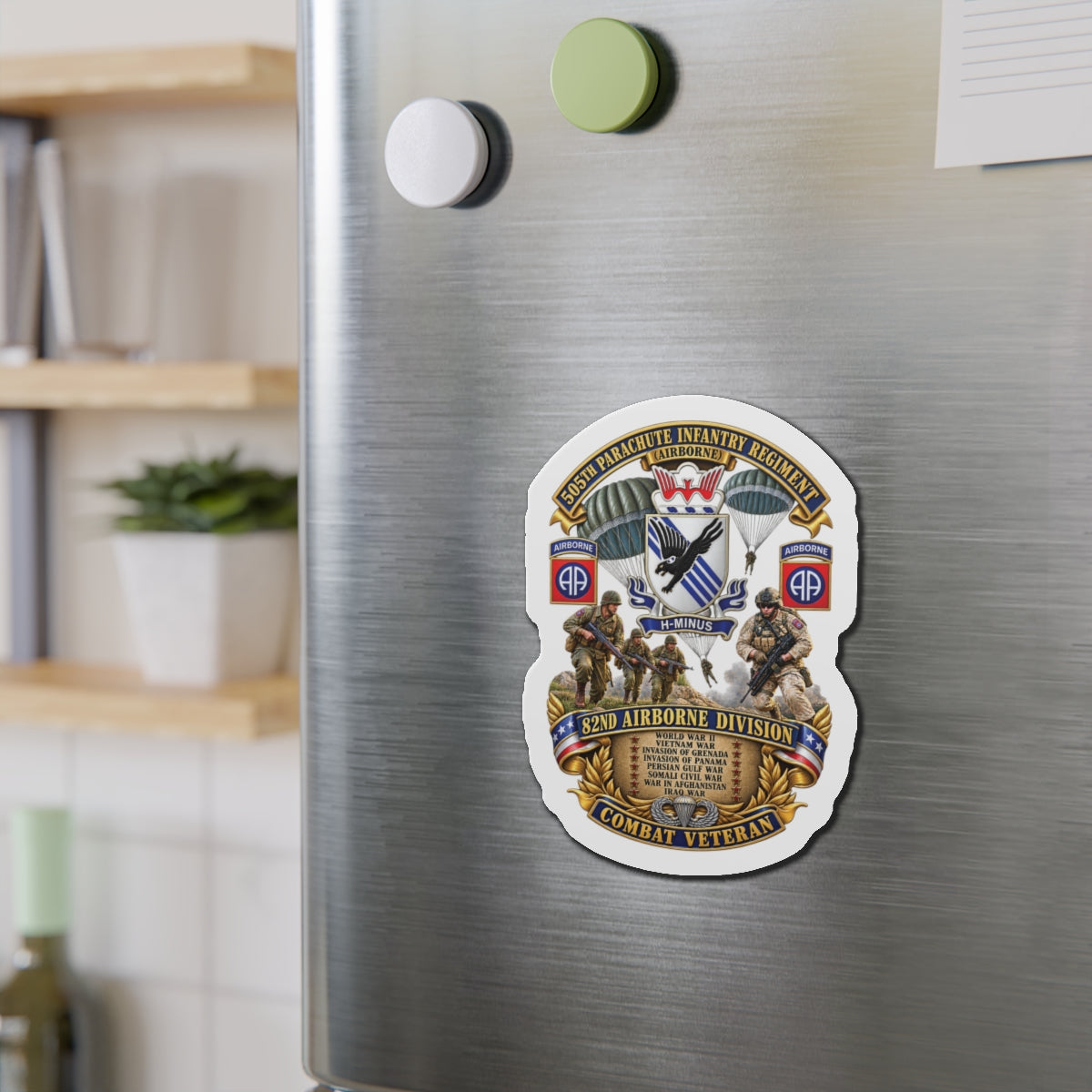 Die-Cut Magnets — Army - Combat Vet w 505th PIR - 82nd Airborne  w Campaigns - Soldiers - SSI - 3D - Enhanced