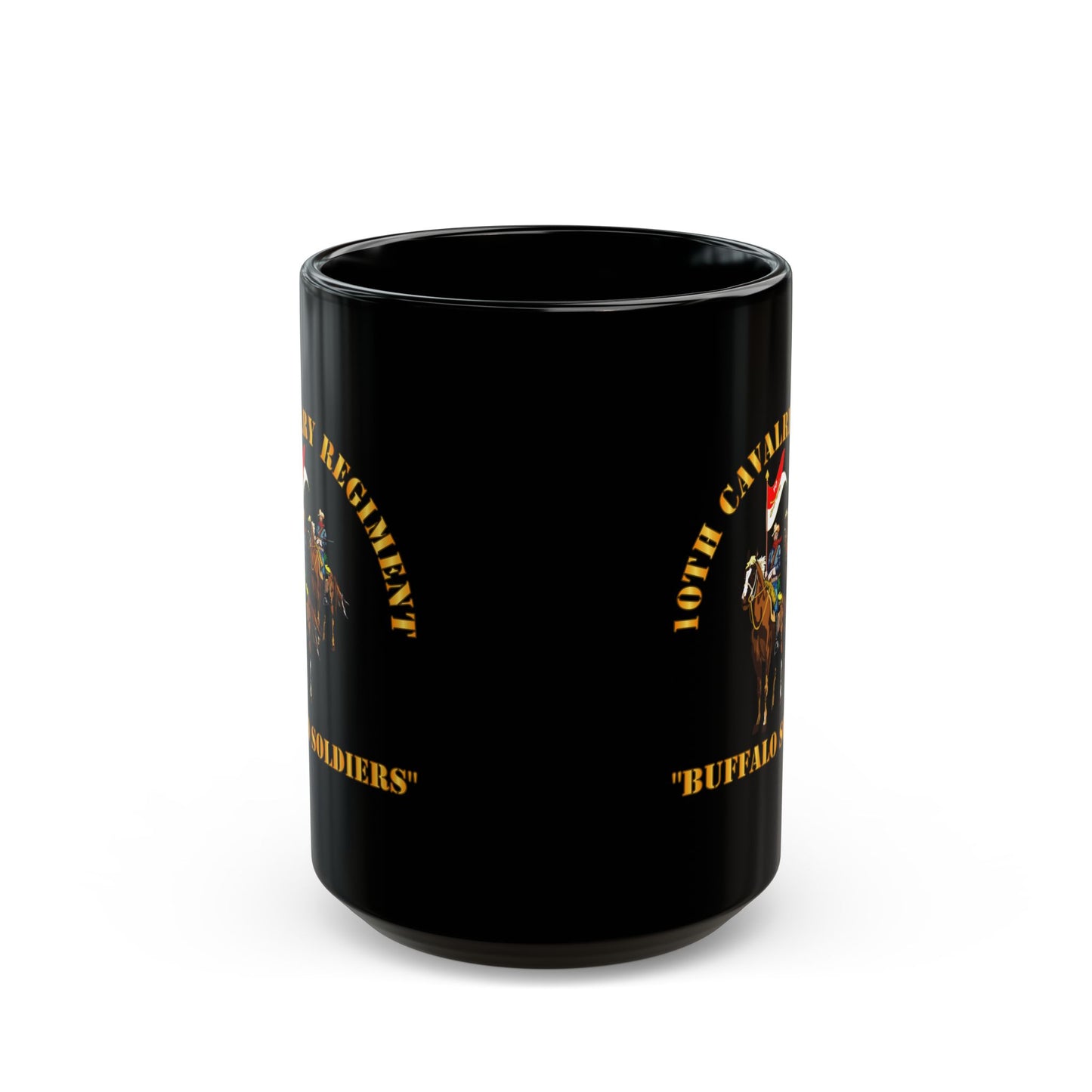 Black Mug 15oz - Army - 10th Cavalry Regiment w Cavalrymen - Buffalo Soldiers