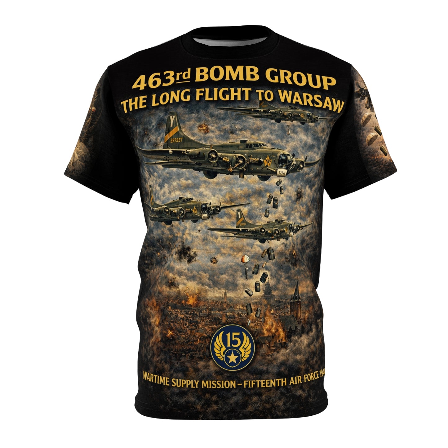 463rd Bomb Group  - WWII Tribute Tee | The Long Flight to Warsaw, Polish Resistance