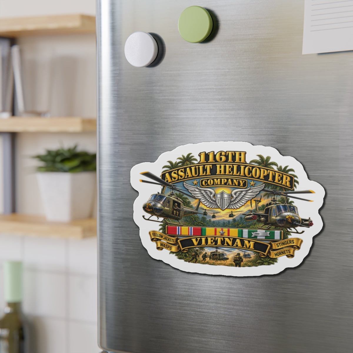 Die-Cut Magnets — Army - 116th Assault Helicopter Co w  Aviator Badge w VN SVC - HORNETS - 3D - Enhanced