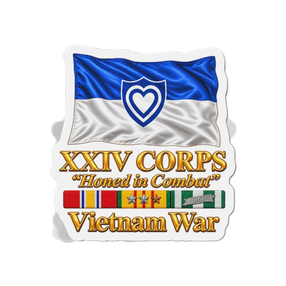 Die-Cut Magnets — Army - XXIV Corps Flag - Waving - Ribbons - Vietnam War - 3D - Transparent