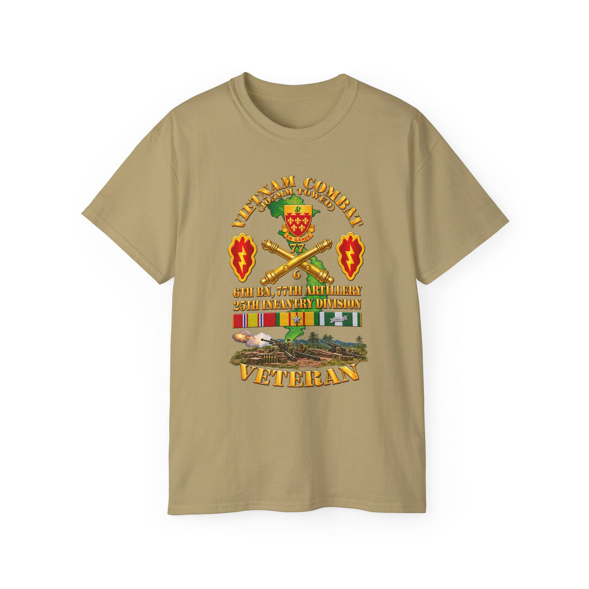 Unisex Ultra Cotton Tee - Army - Vietnam Combat Veteran w 6th Bn 77th Artillery DUI -25th Infantry Div w Fire Mission Scene - 3D - Transparent