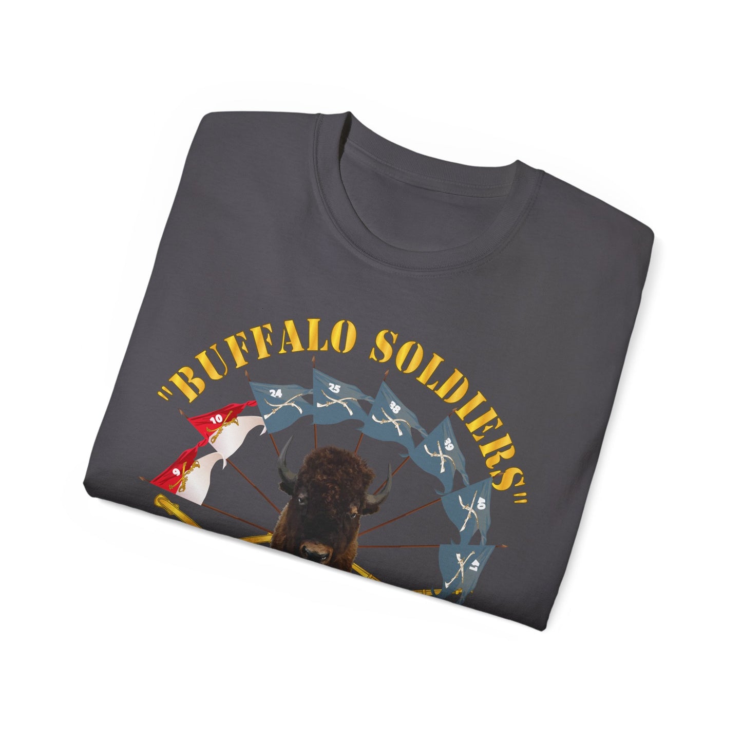 Unisex Ultra Cotton Tee - Buffalo Soldiers - Infantry - Cavalry Guidons w Buffalo Head - US Army X 300