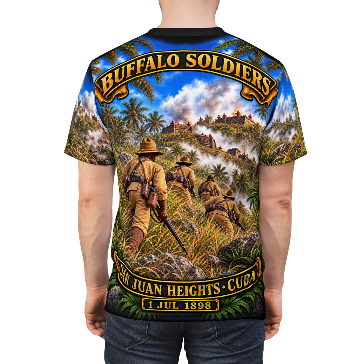 10th Cavalry Regiment  (Buffalo Soldiers) - Battle for San Juan Heights - Kettle Hill  - July 1 , 1898 - Tribute Tee - “Courage Under Fire · Cuba, 1898”
