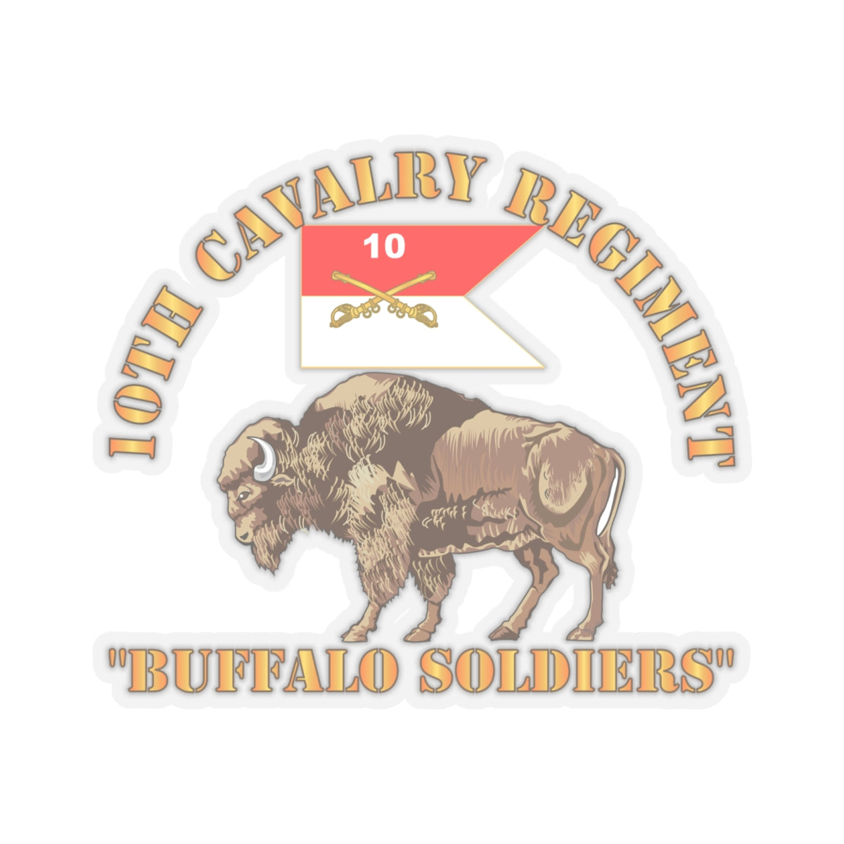 Kiss-Cut Sticker - Army - 10th Cavalry Regiment - Buffalo Soldiers w 10th Cav Guidon